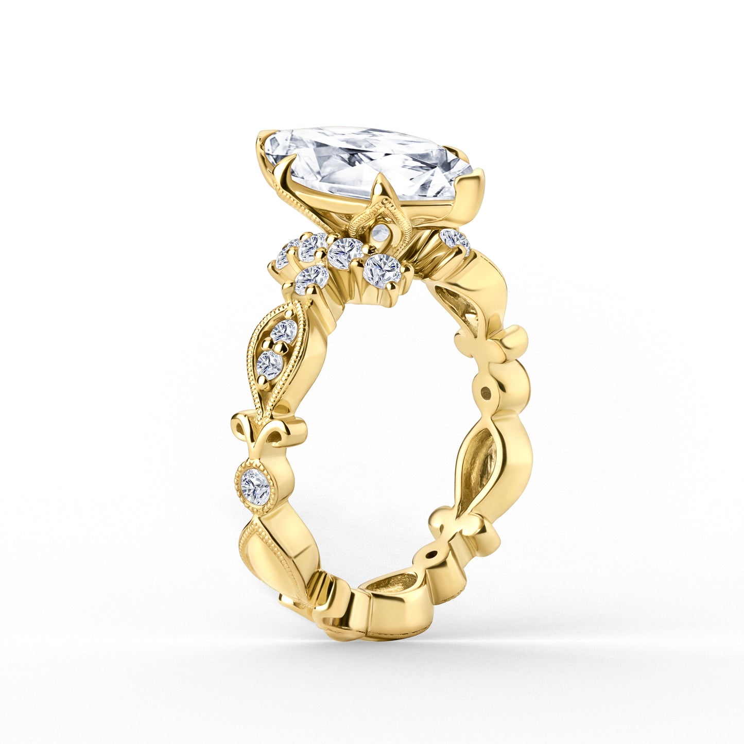 Cathedral Floral Clover Diamond Engagement Ring