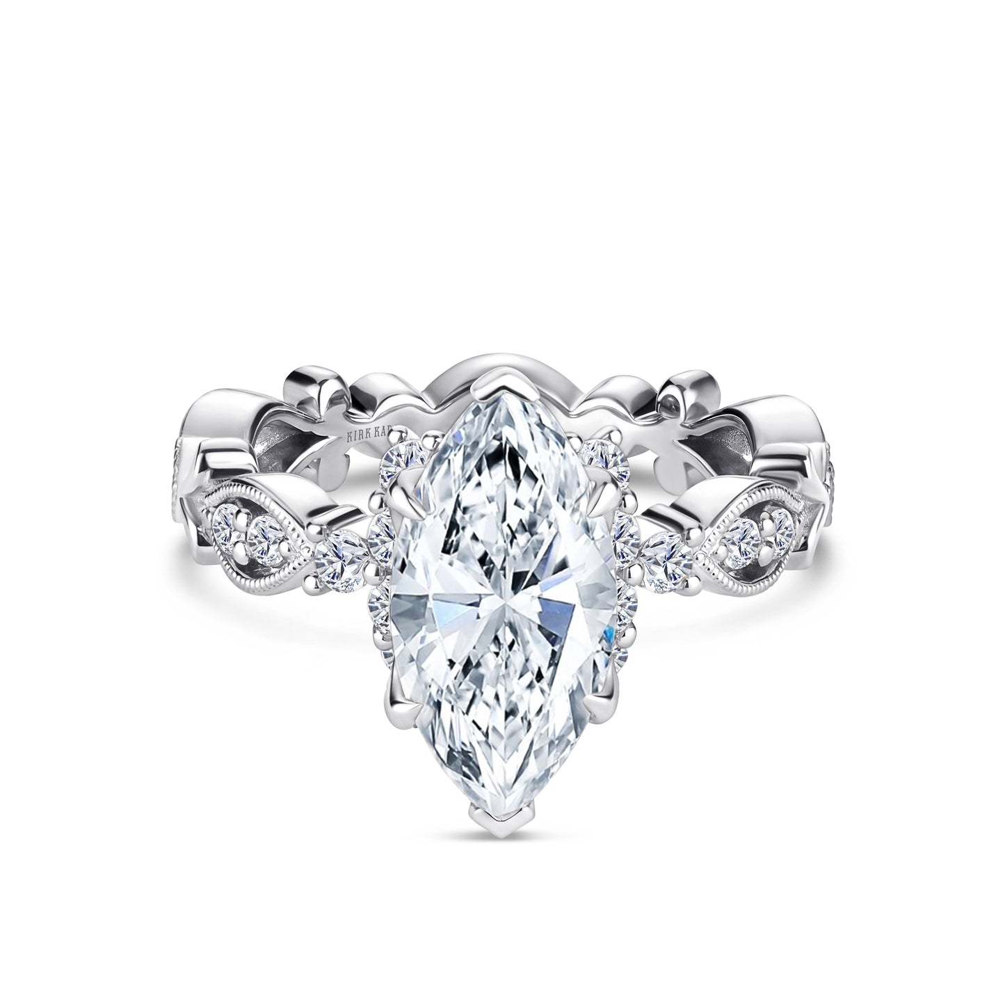 Cathedral Floral Clover Diamond Engagement Ring