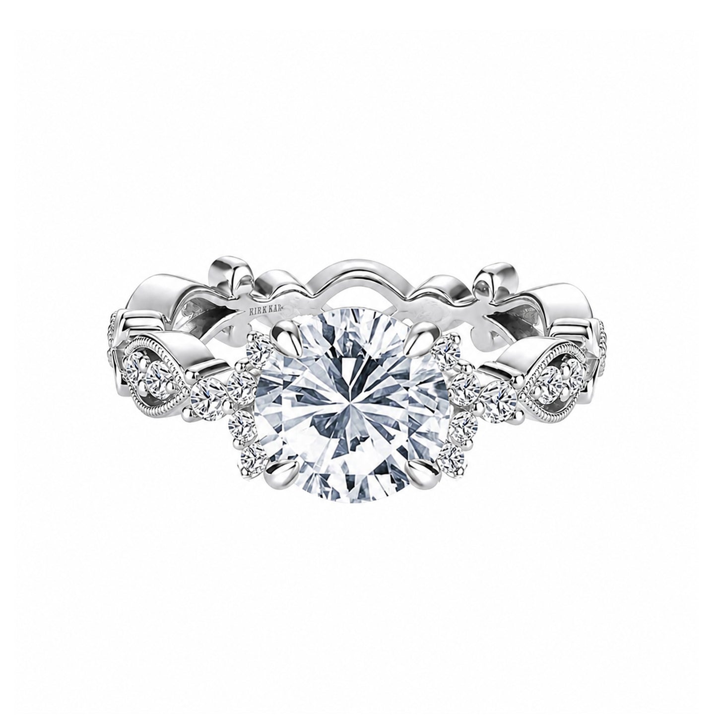 Cathedral Floral Clover Diamond Engagement Ring