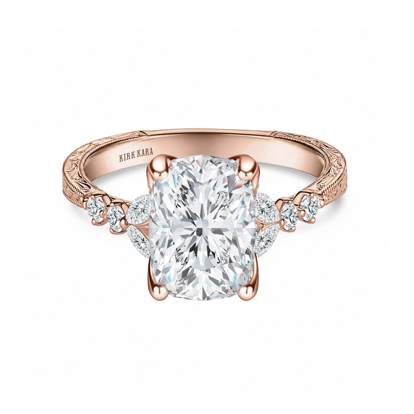 Marquise Diamond Cathedral Engraved Engagement Ring