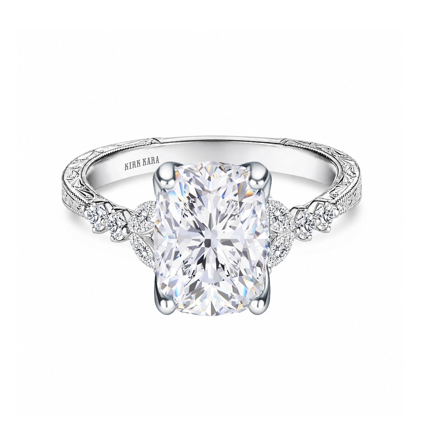 Marquise Diamond Cathedral Engraved Engagement Ring