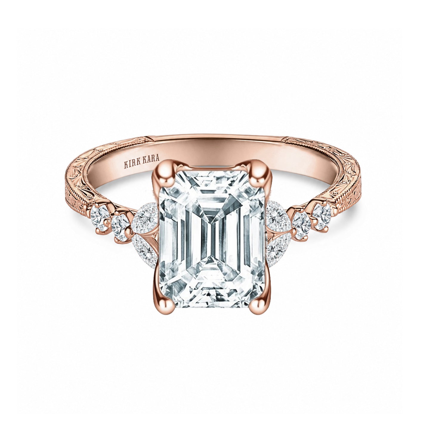 Marquise Diamond Cathedral Engraved Engagement Ring