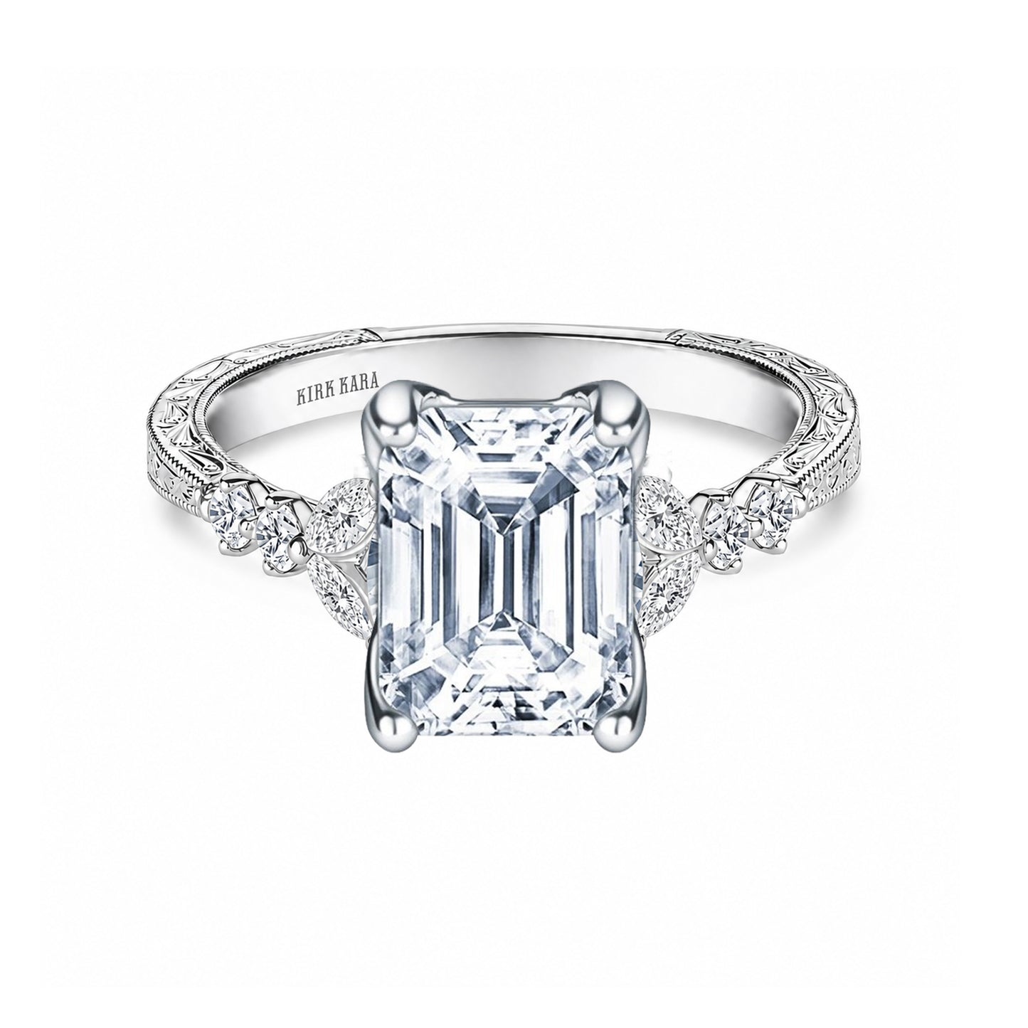 Marquise Diamond Cathedral Engraved Engagement Ring