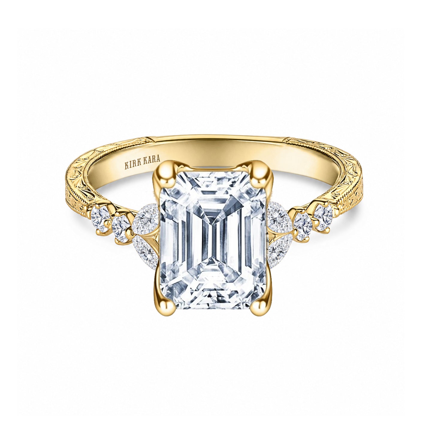 Marquise Diamond Cathedral Engraved Engagement Ring