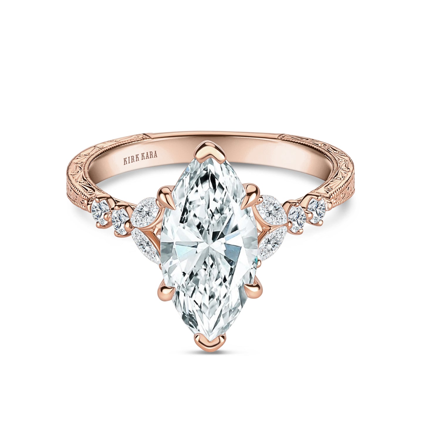 Marquise Diamond Cathedral Engraved Engagement Ring