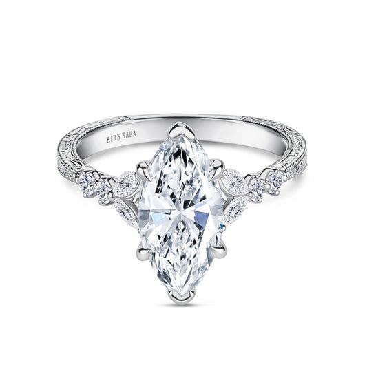 Marquise Diamond Cathedral Engraved Engagement Ring
