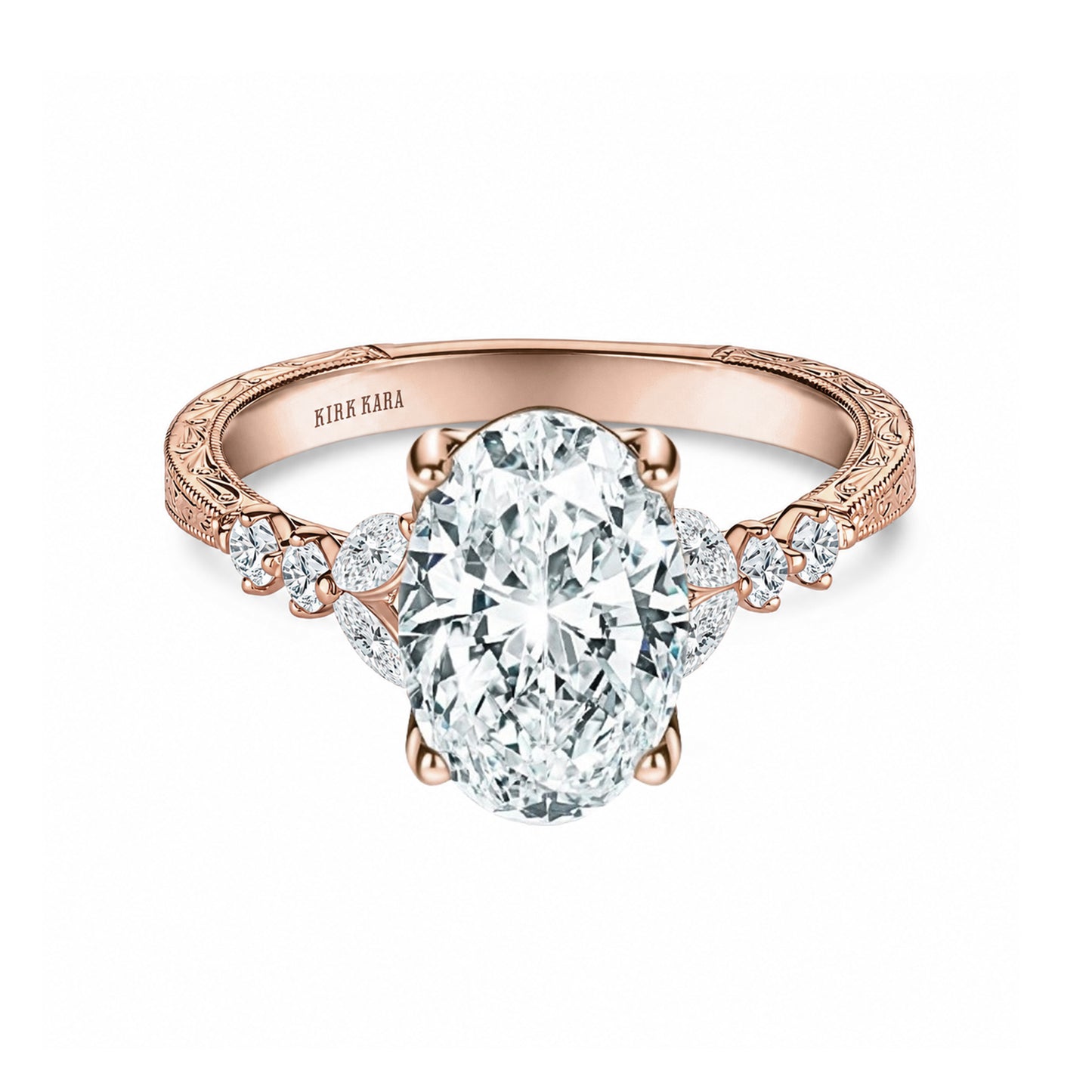 Marquise Diamond Cathedral Engraved Engagement Ring