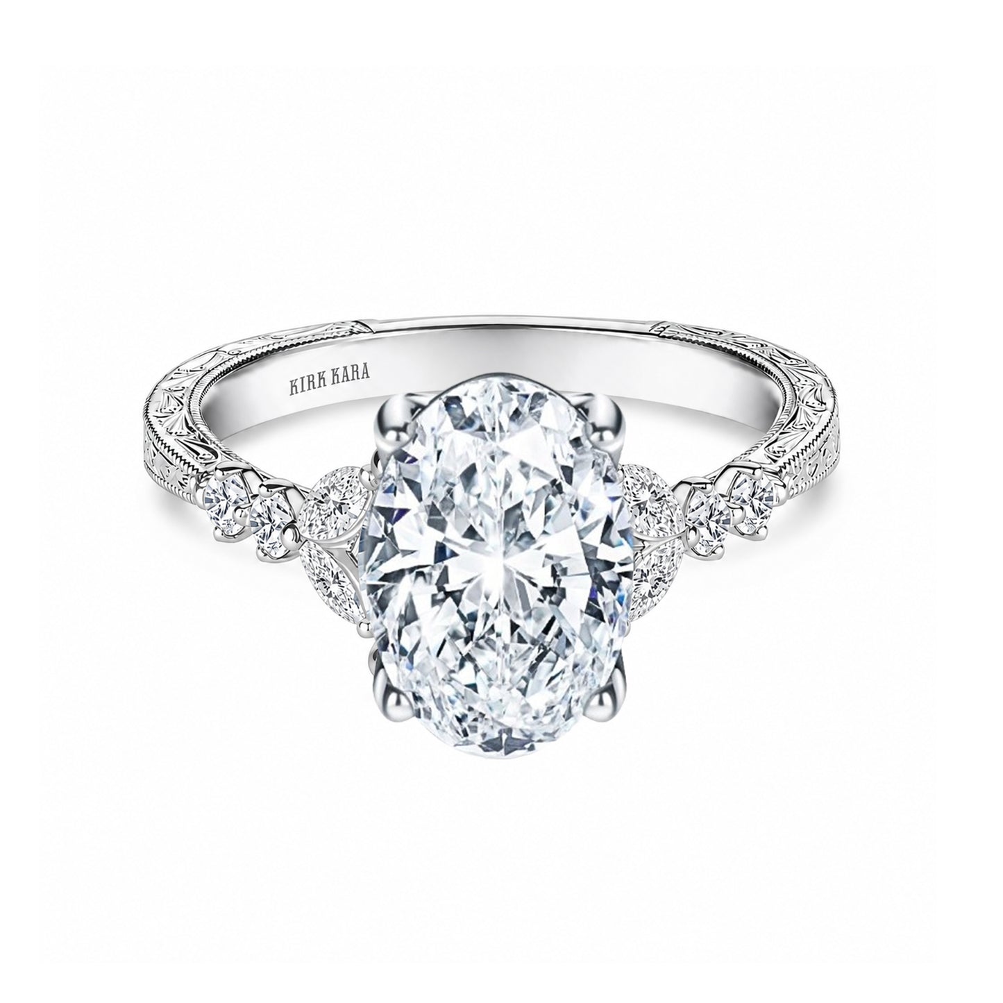 Marquise Diamond Cathedral Engraved Engagement Ring