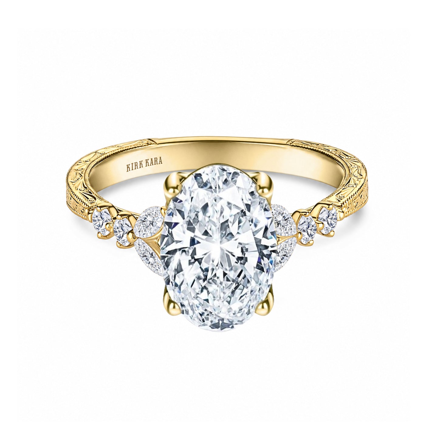 Marquise Diamond Cathedral Engraved Engagement Ring