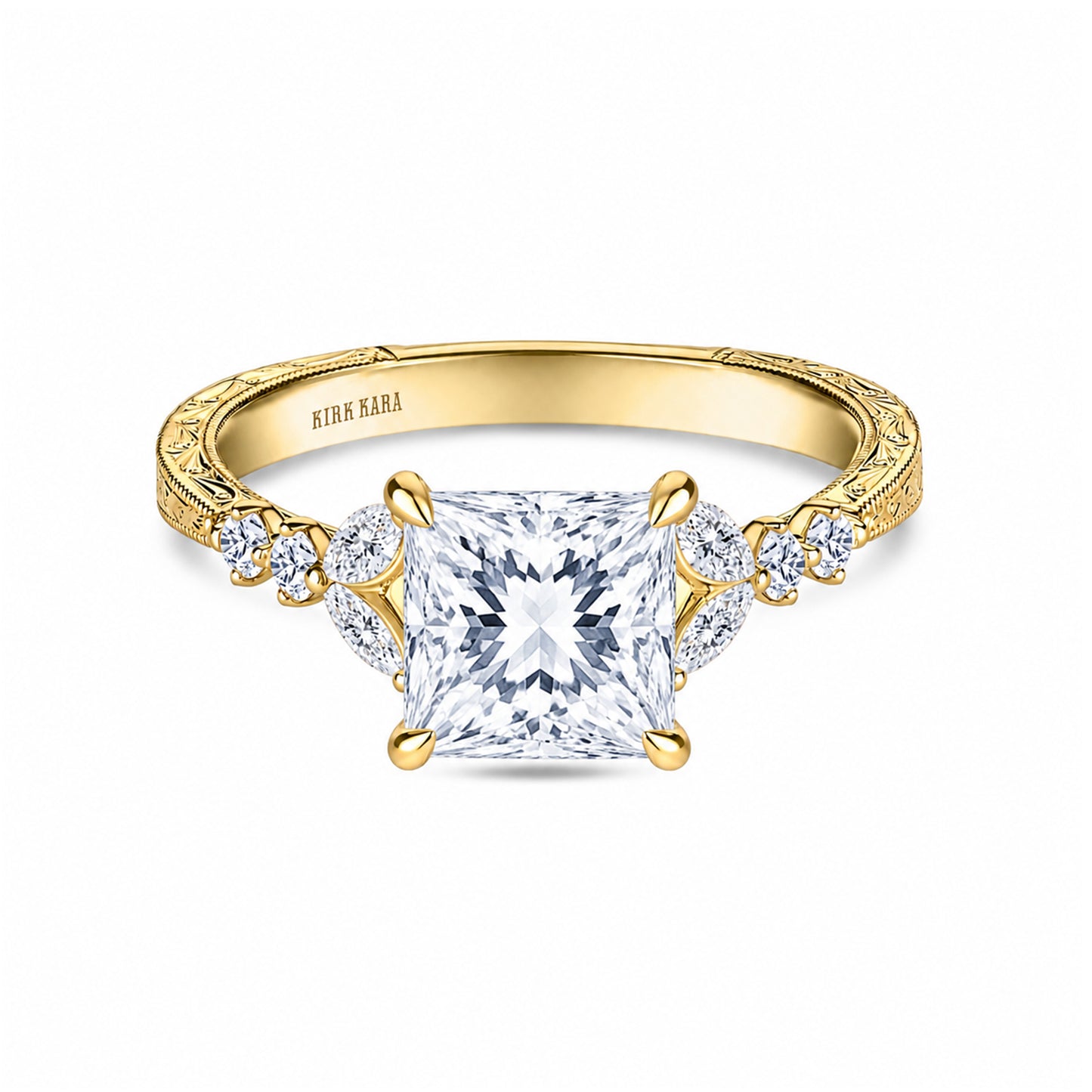 Marquise Diamond Cathedral Engraved Engagement Ring