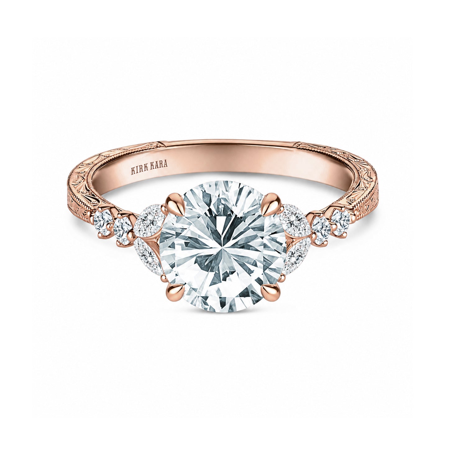 Marquise Diamond Cathedral Engraved Engagement Ring