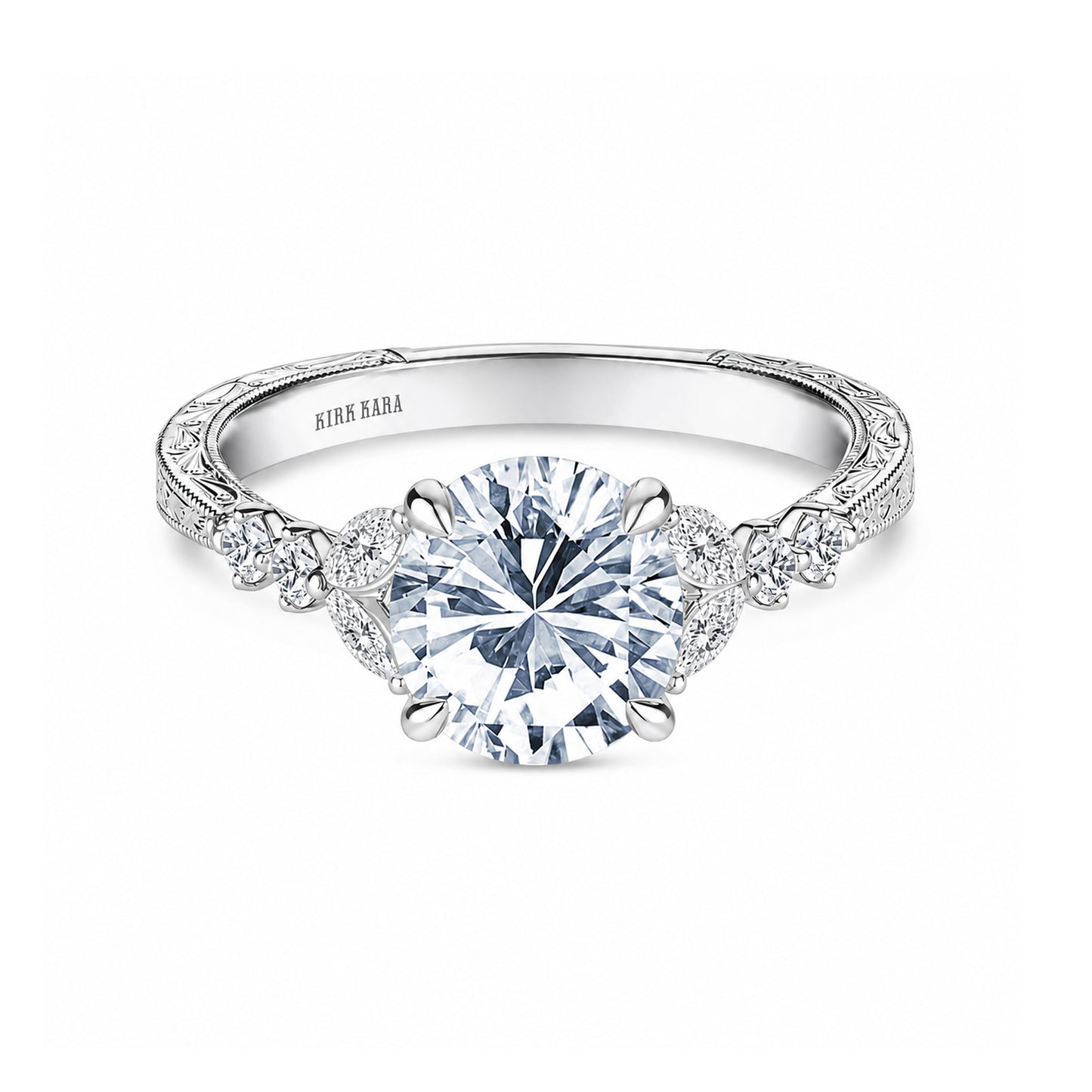 Marquise Diamond Cathedral Engraved Engagement Ring