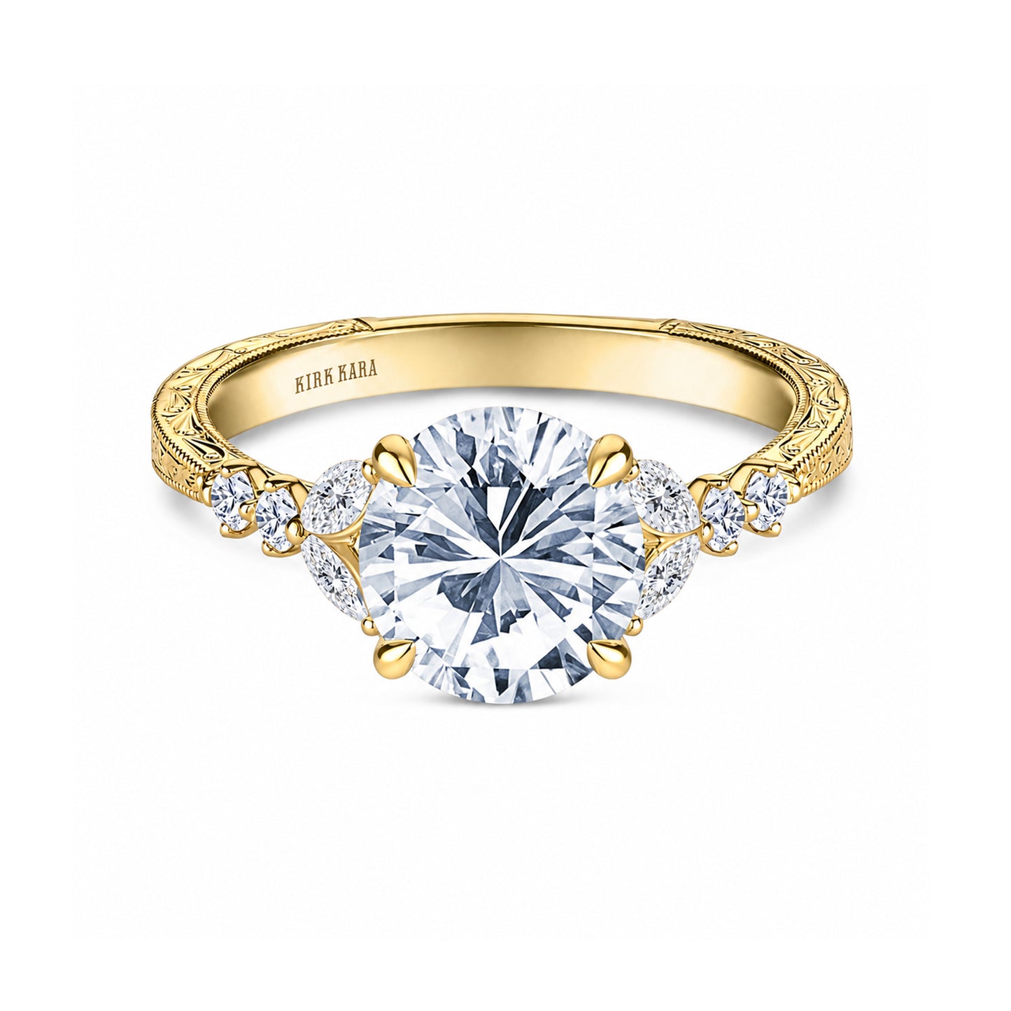 Marquise Diamond Cathedral Engraved Engagement Ring
