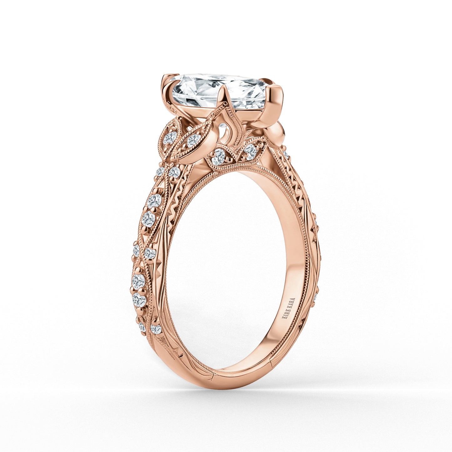 Botanical Engraved Marquise Diamond Engagement Ring