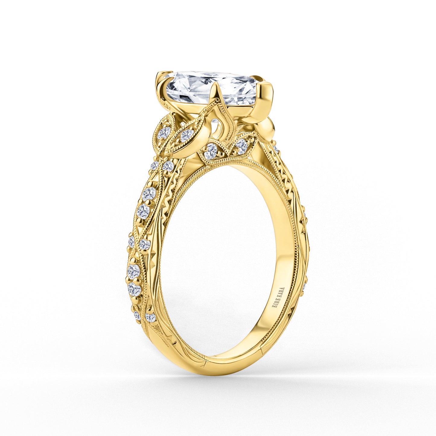 Botanical Engraved Marquise Diamond Engagement Ring