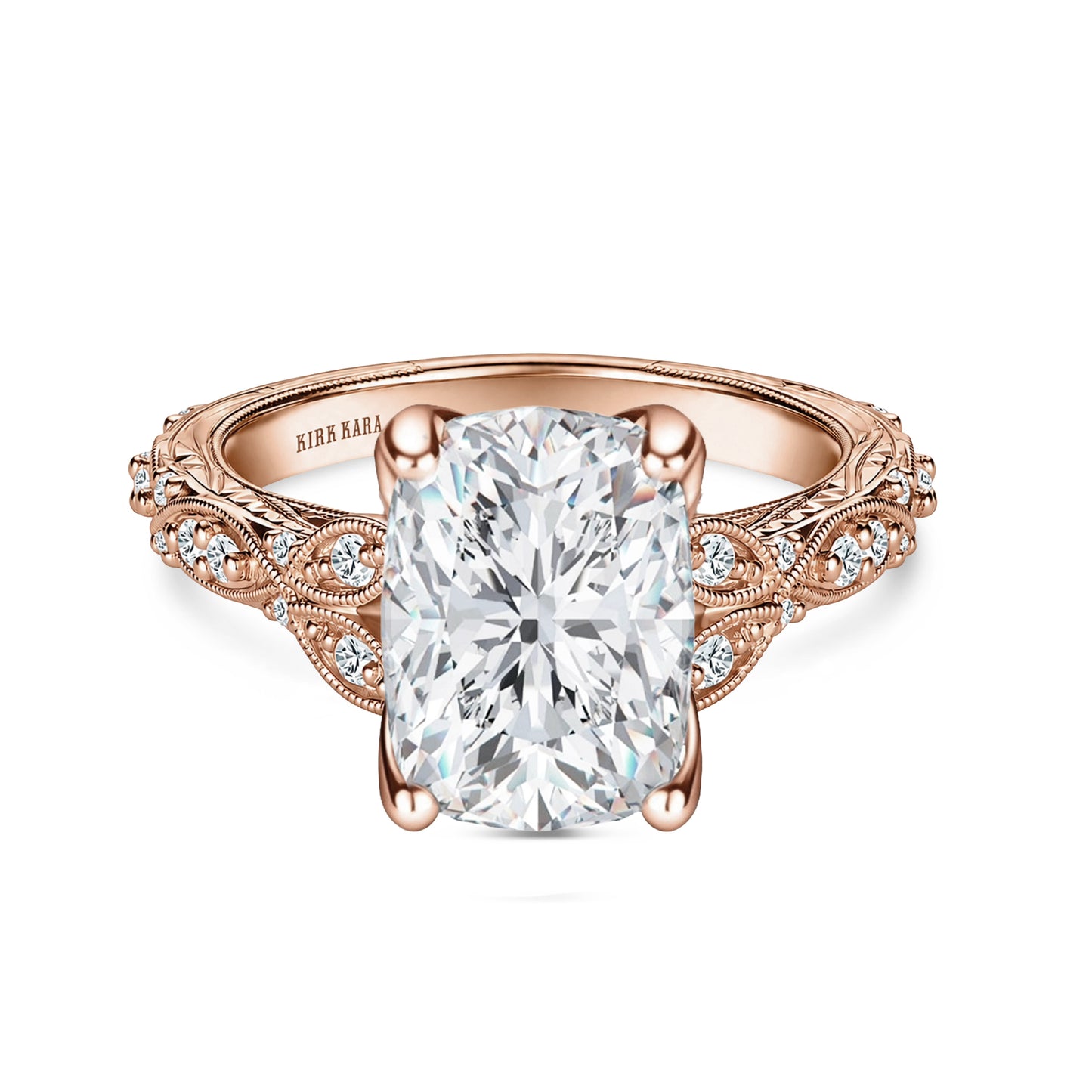 Botanical Engraved Marquise Diamond Engagement Ring