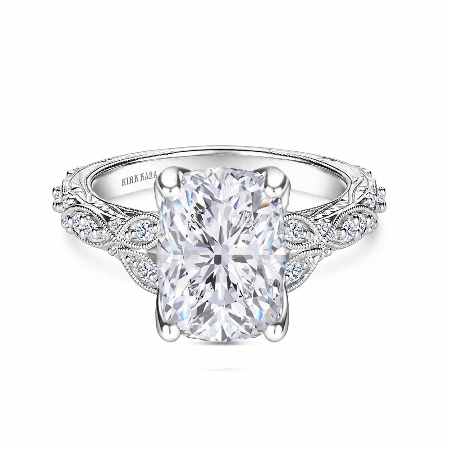 Botanical Engraved Marquise Diamond Engagement Ring