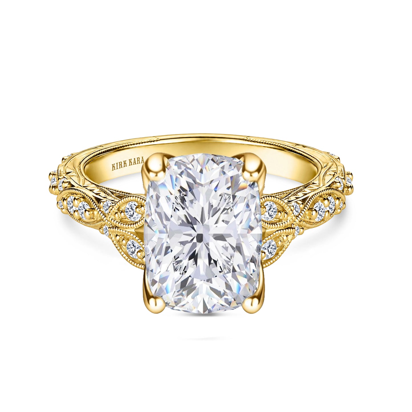 Botanical Engraved Marquise Diamond Engagement Ring