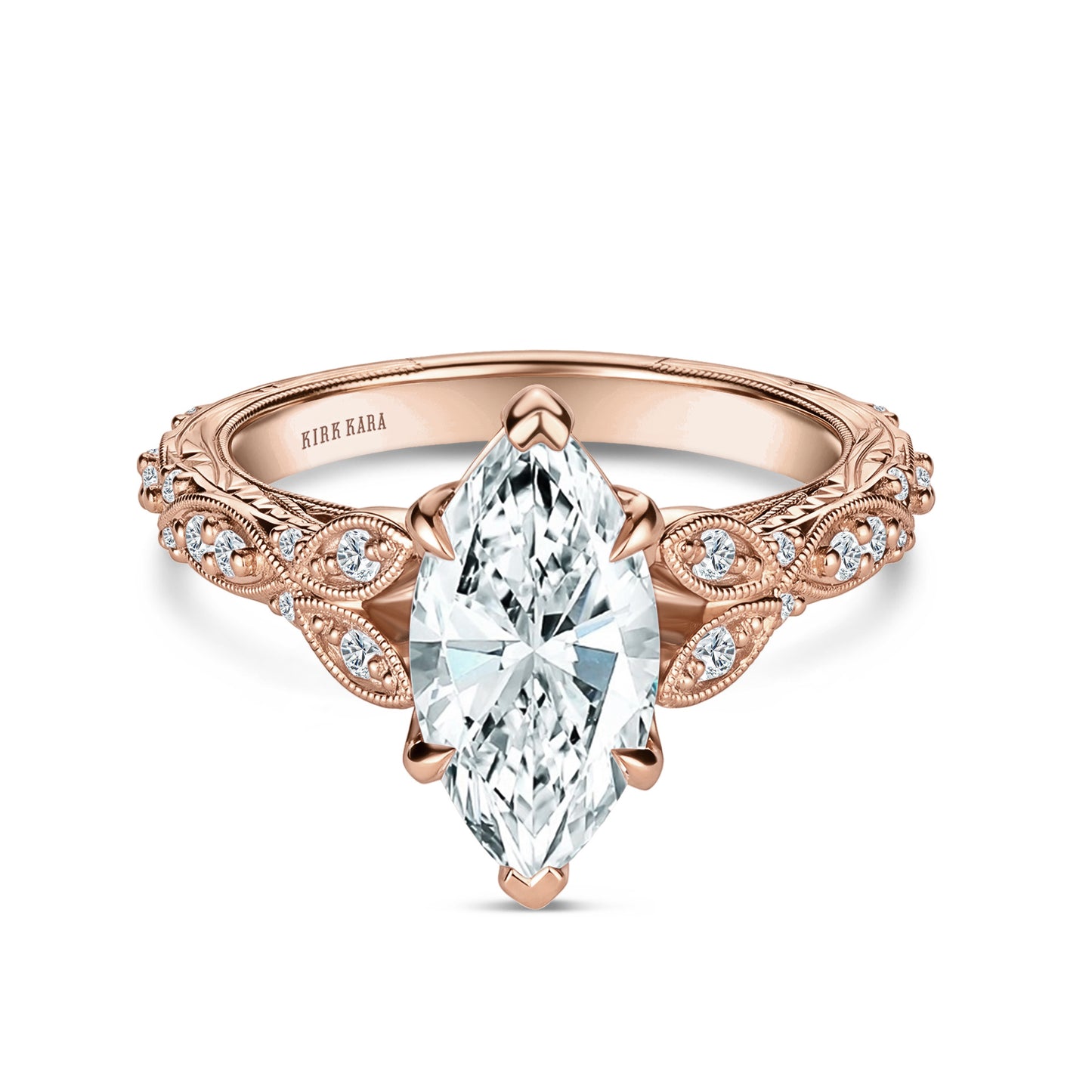 Botanical Engraved Marquise Diamond Engagement Ring