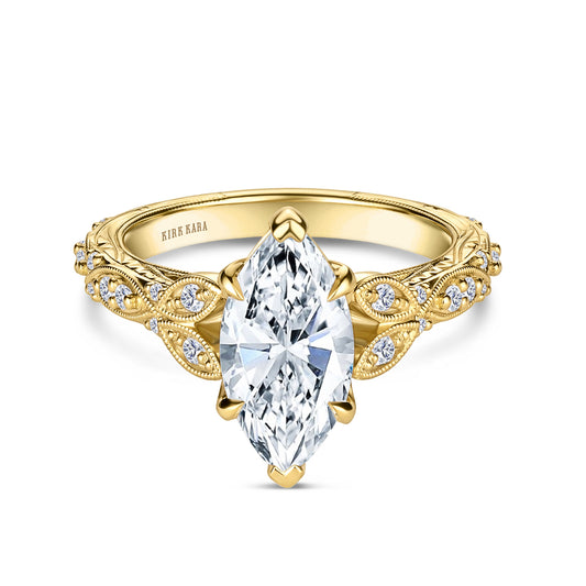 Botanical Engraved Marquise Diamond Engagement Ring