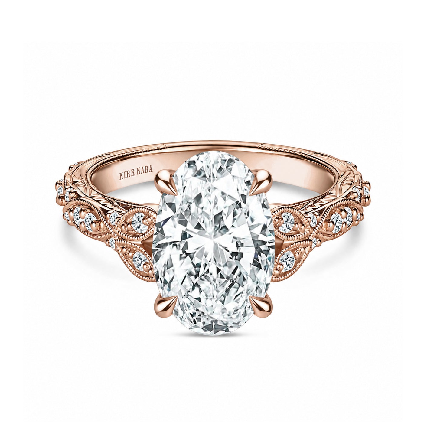 Botanical Engraved Marquise Diamond Engagement Ring