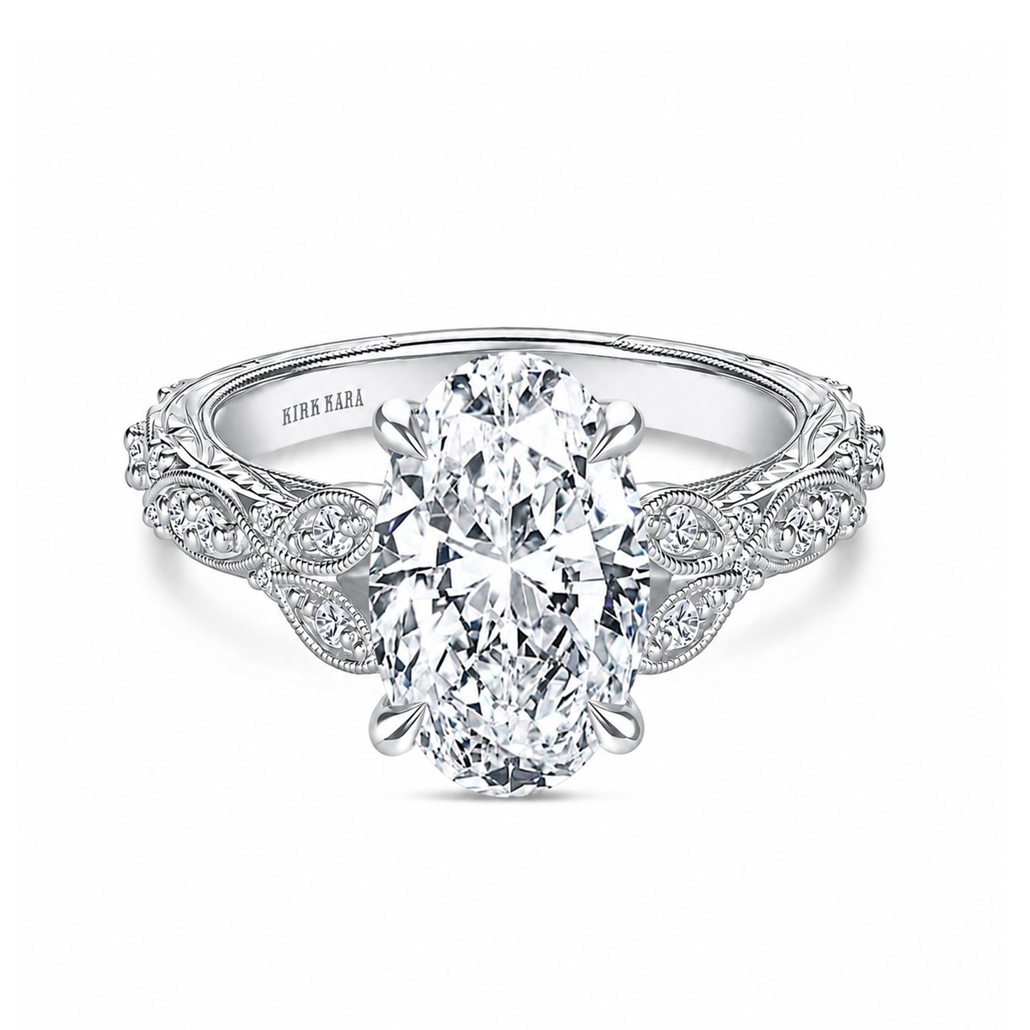 Botanical Engraved Marquise Diamond Engagement Ring