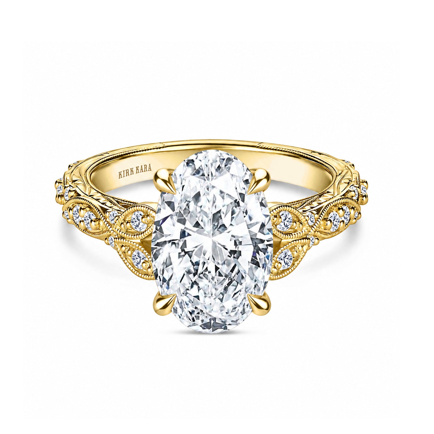 Botanical Engraved Marquise Diamond Engagement Ring