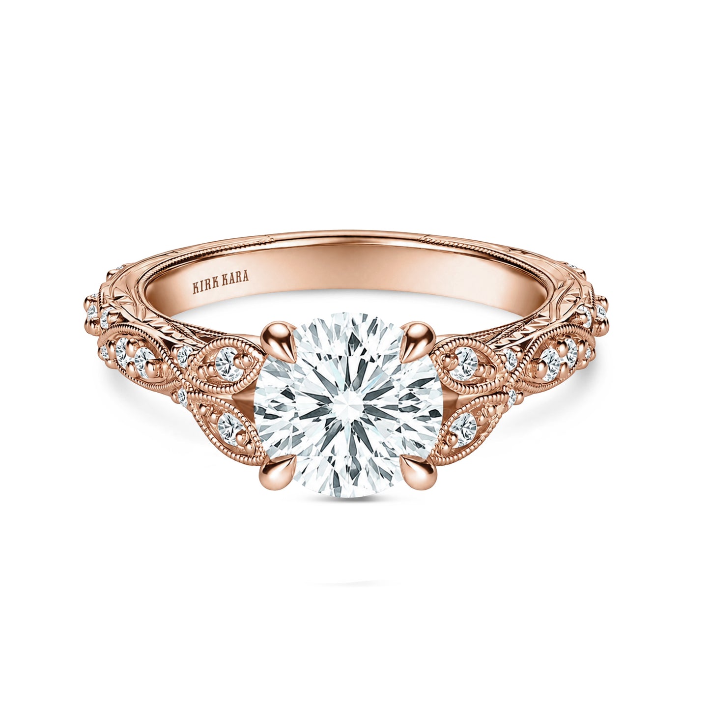 Botanical Engraved Marquise Diamond Engagement Ring