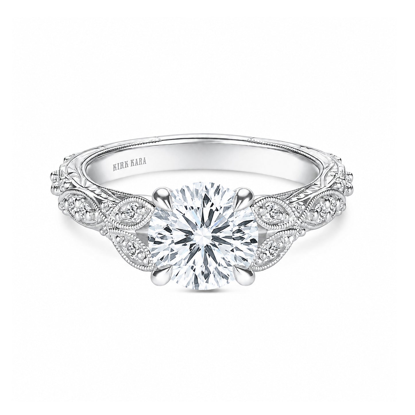 Botanical Engraved Marquise Diamond Engagement Ring