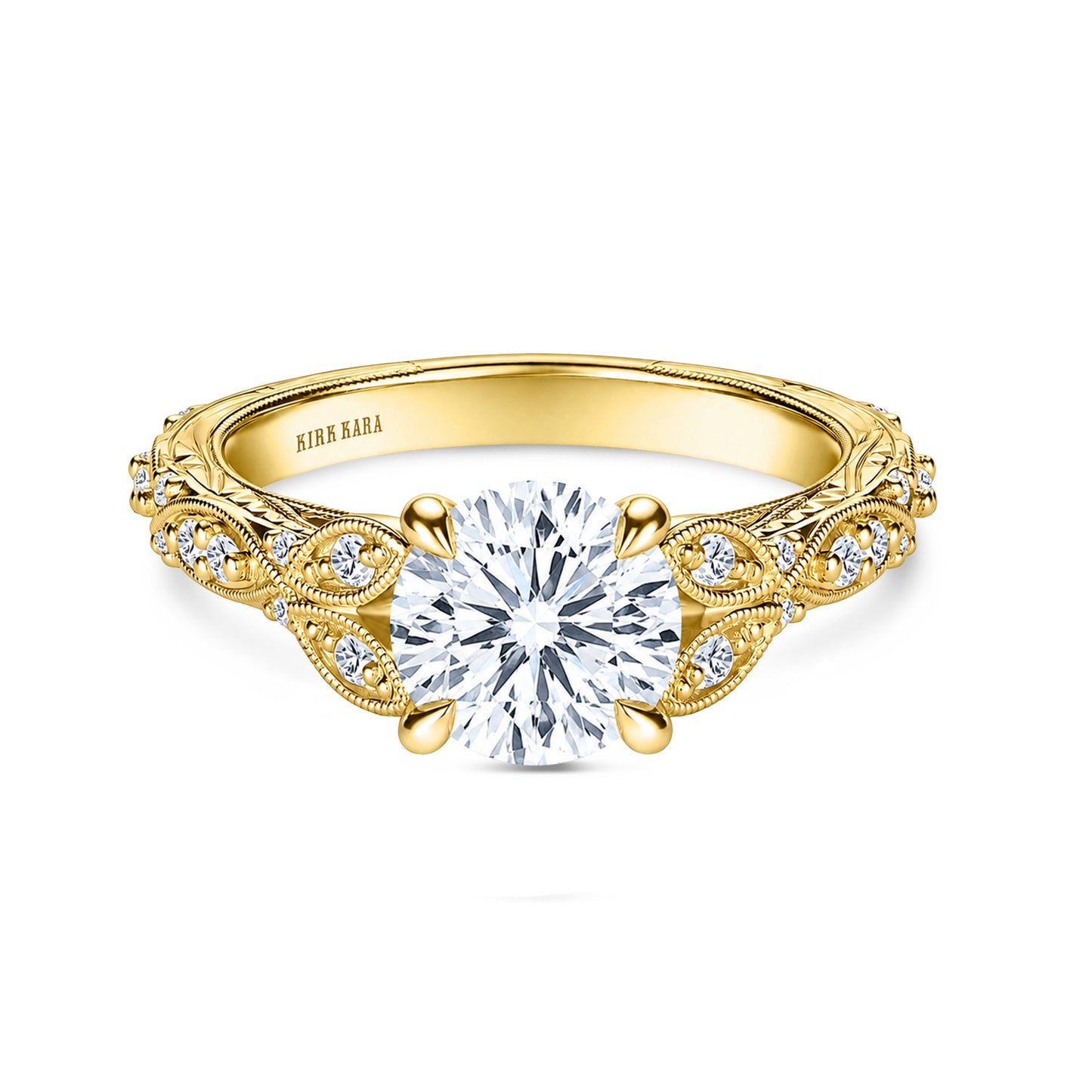 Botanical Engraved Marquise Diamond Engagement Ring