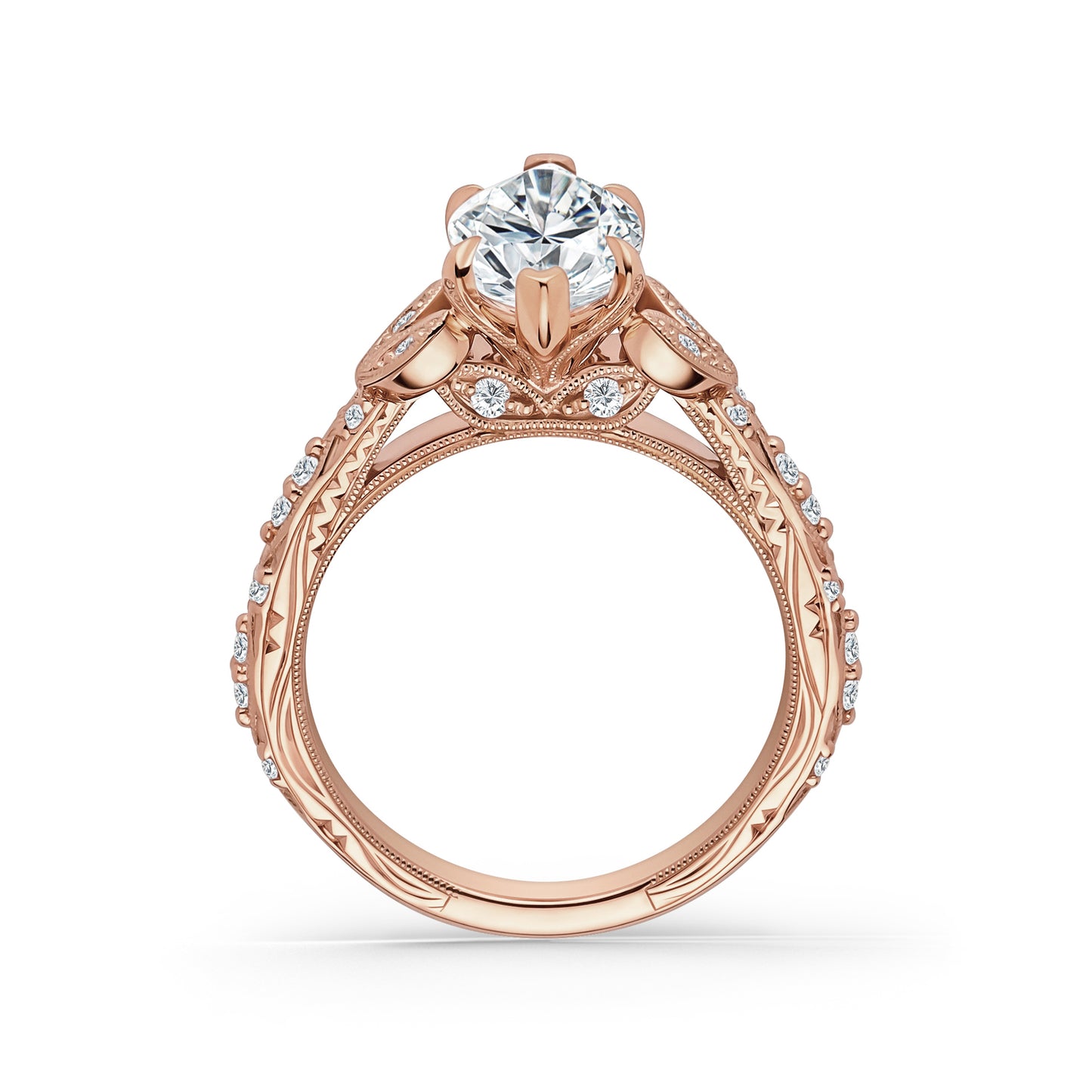 Botanical Engraved Marquise Diamond Engagement Ring