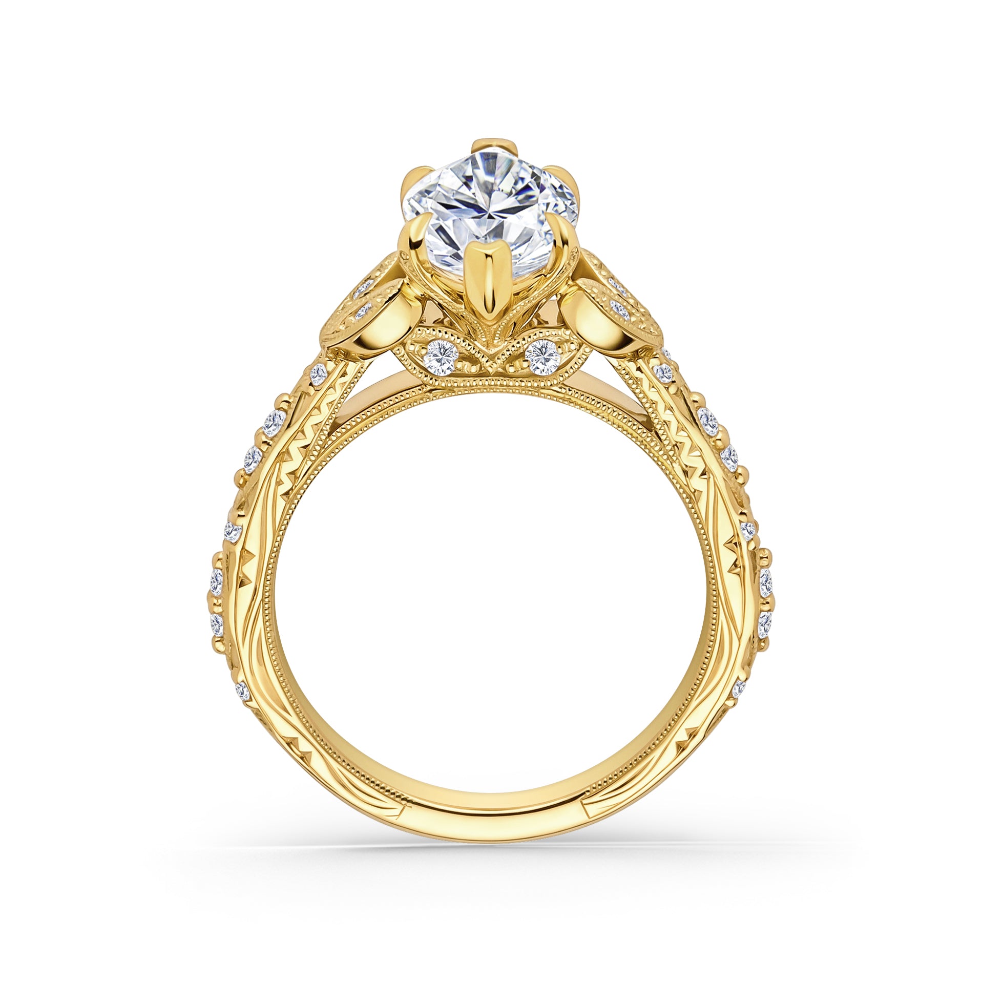 Hand Engraved Leaf Engagement Ring | Kirk