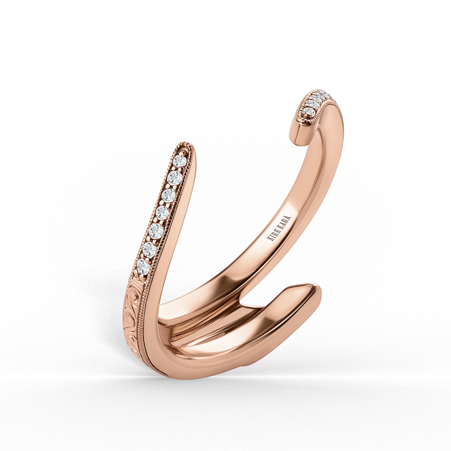 Scroll Engraved Bypass Diamond Wedding Band