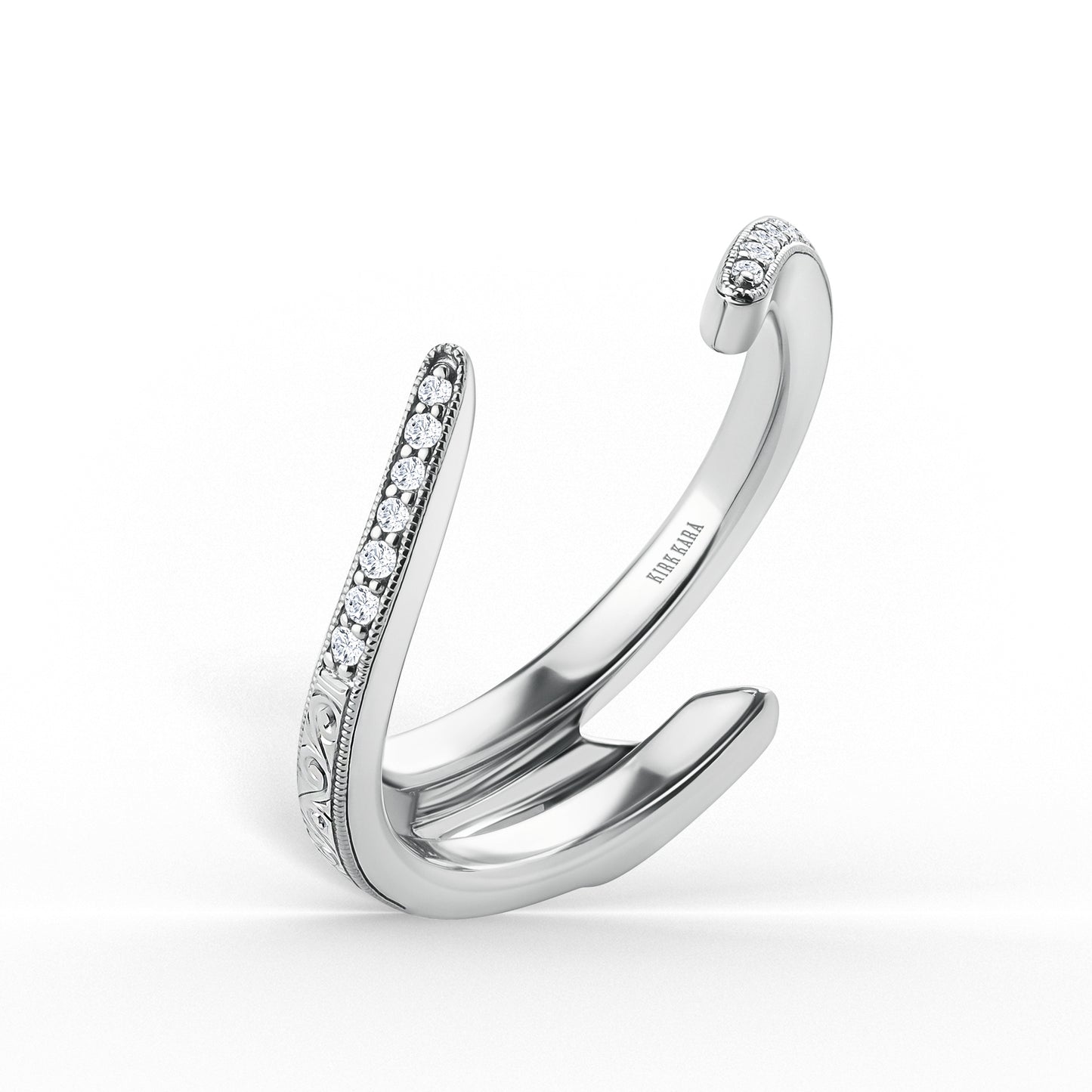 Scroll Engraved Bypass Diamond Wedding Band