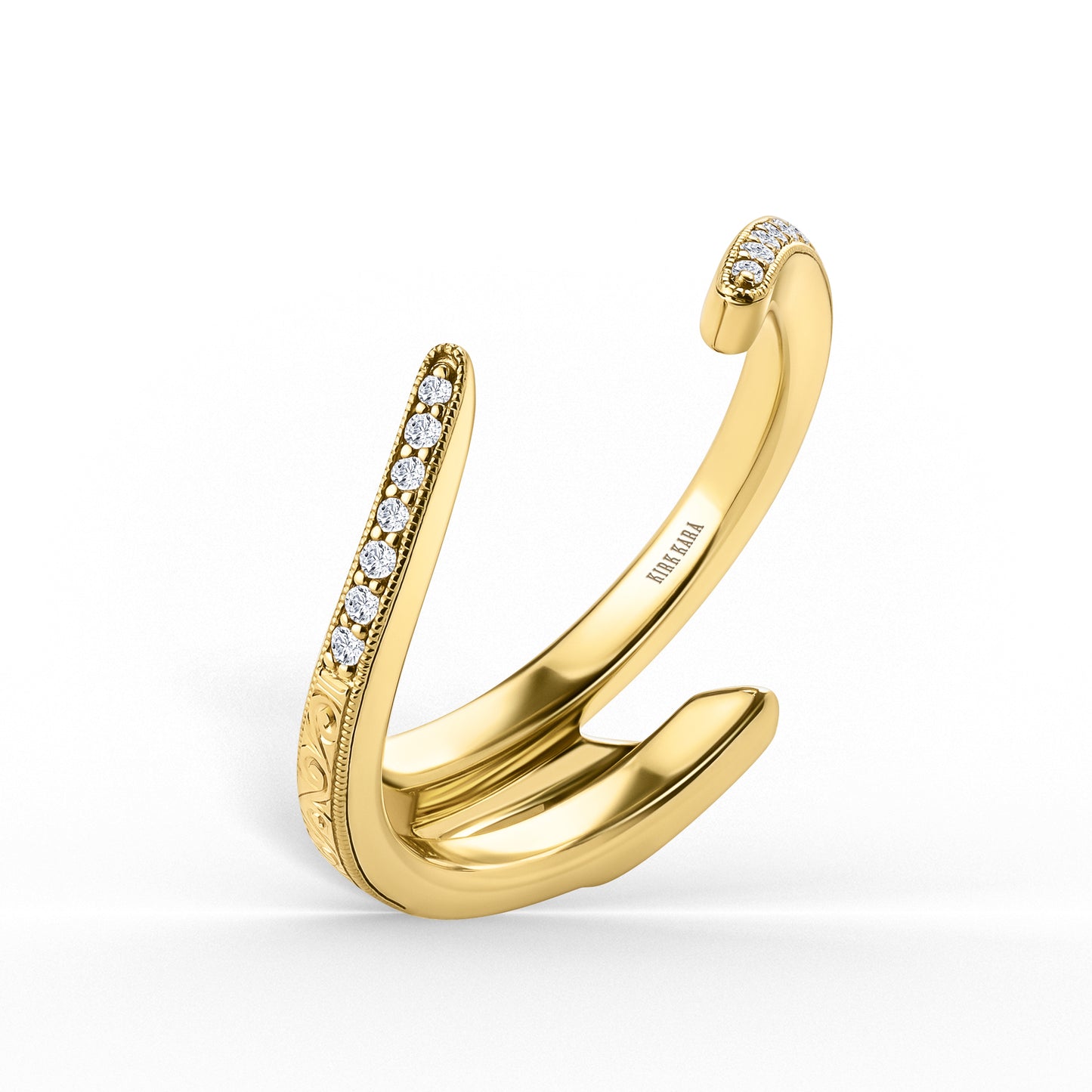 Scroll Engraved Bypass Diamond Wedding Band