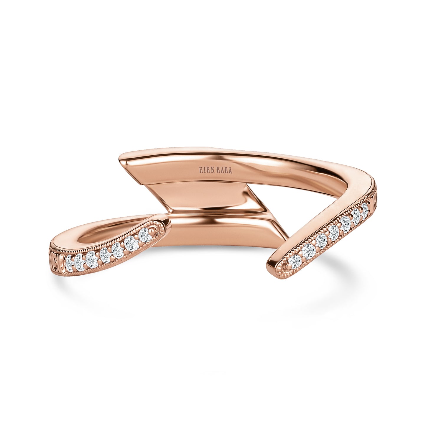 Scroll Engraved Bypass Diamond Wedding Band