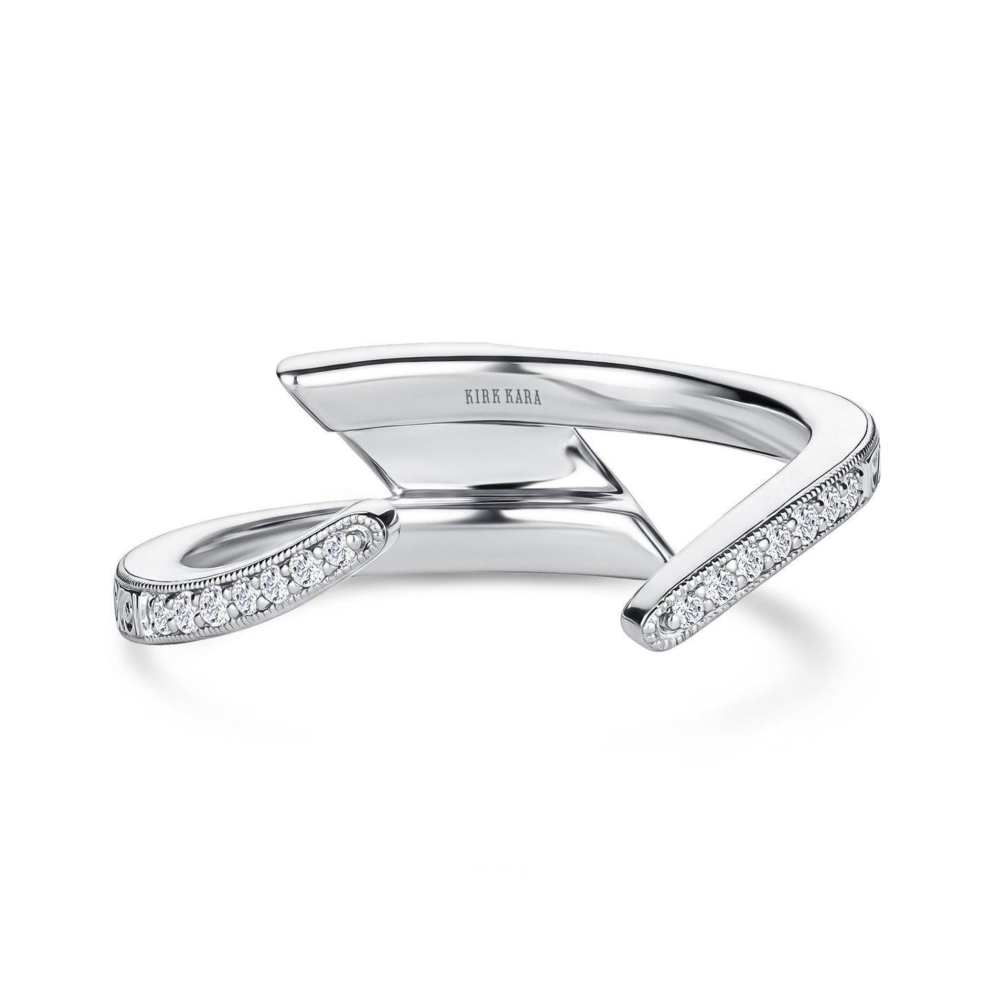 Scroll Engraved Bypass Diamond Wedding Band