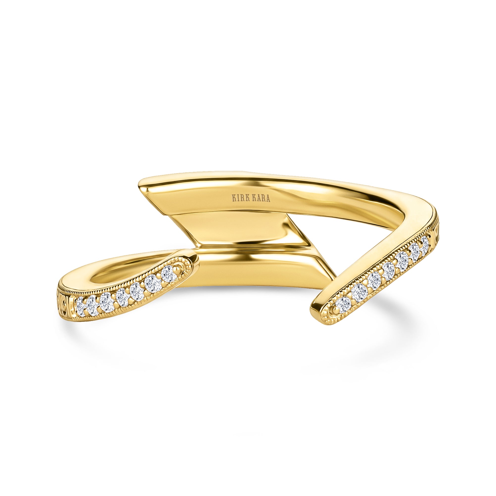 Scroll Engraved Bypass Diamond Wedding Band