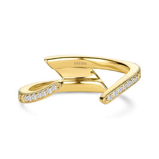 Scroll Engraved Bypass Diamond Wedding Band