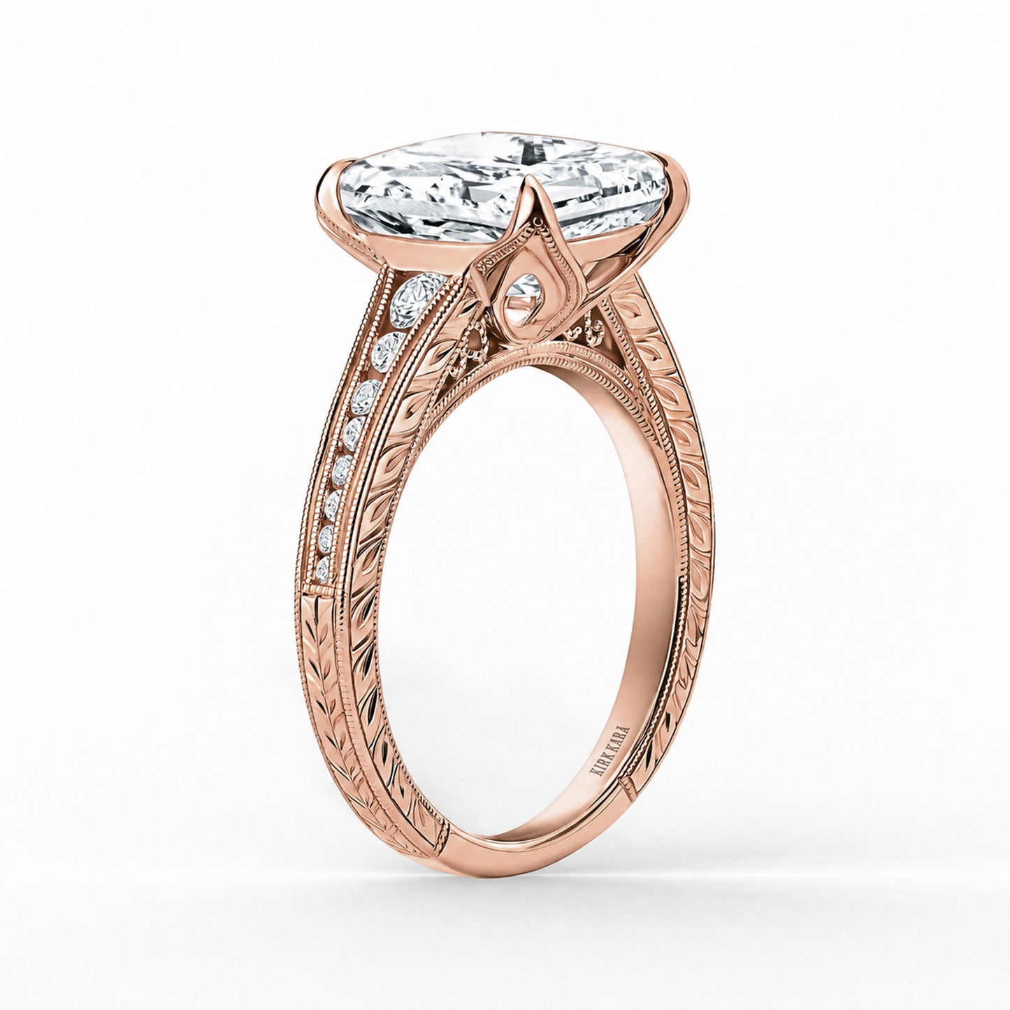 Channel Set Petal Crown Diamond Engagement Ring