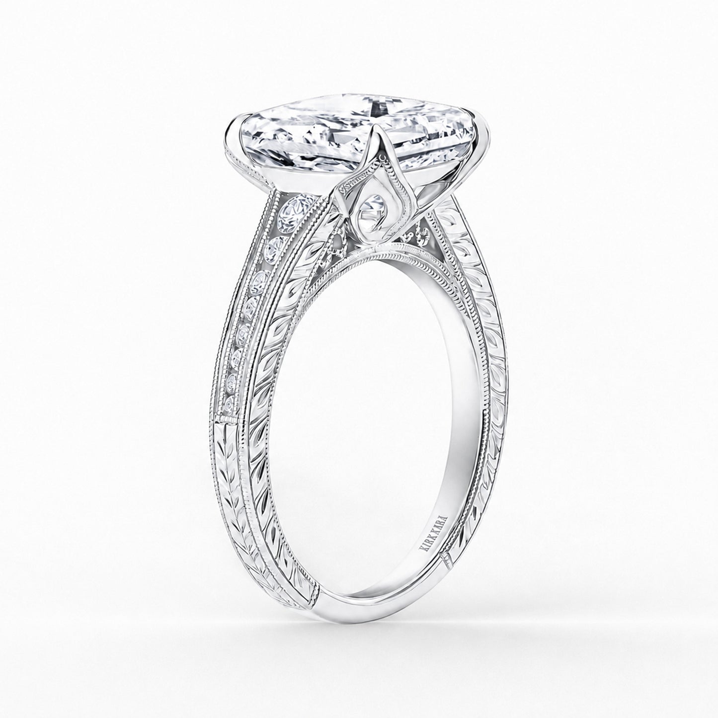 Channel Set Petal Crown Diamond Engagement Ring