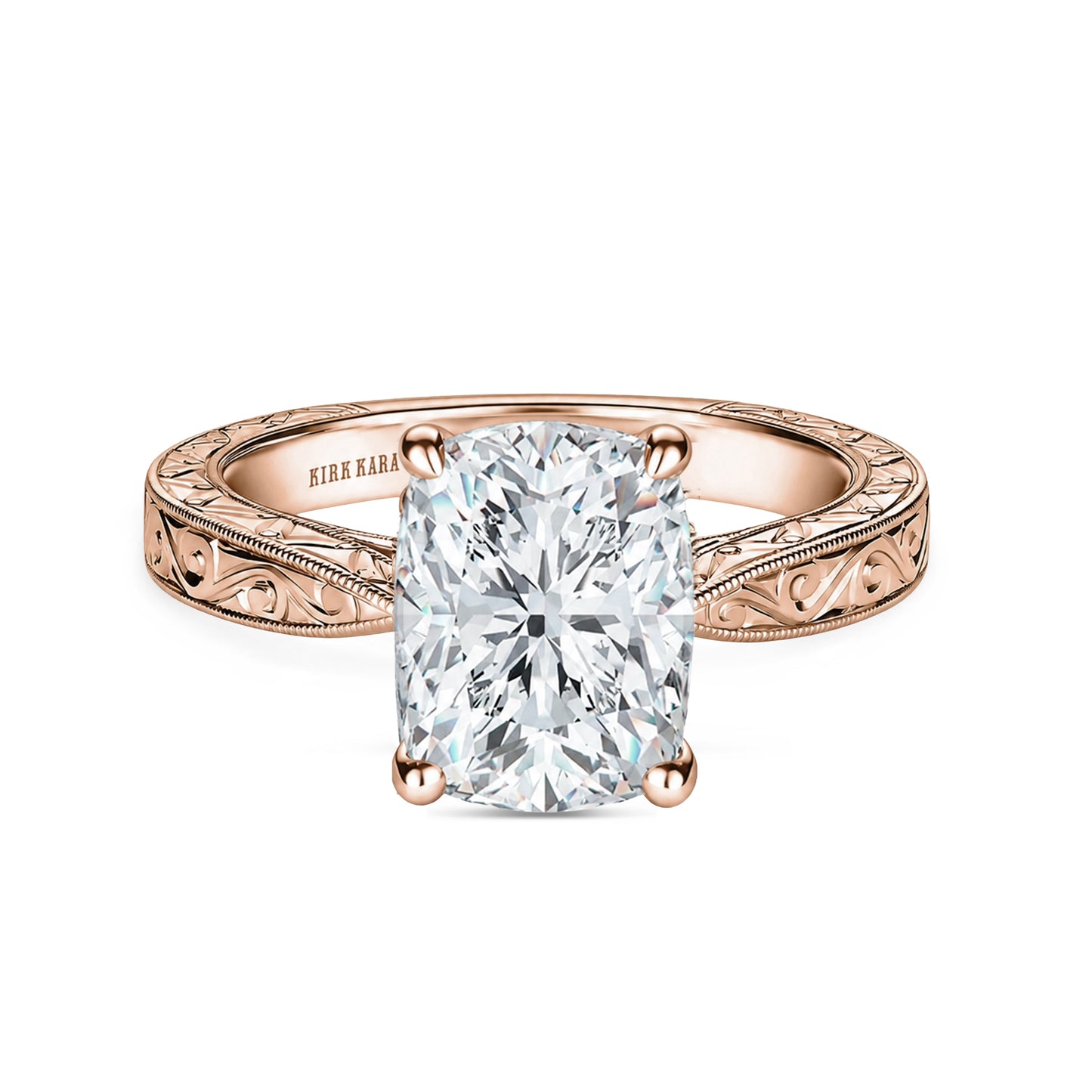 Hand Engraved Vintage Baguette Cathedral Engagement Ring