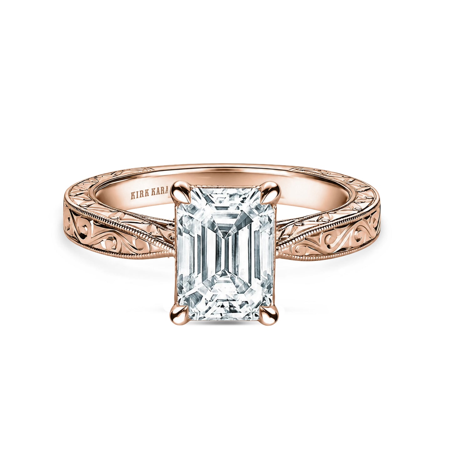 Hand Engraved Vintage Baguette Cathedral Engagement Ring