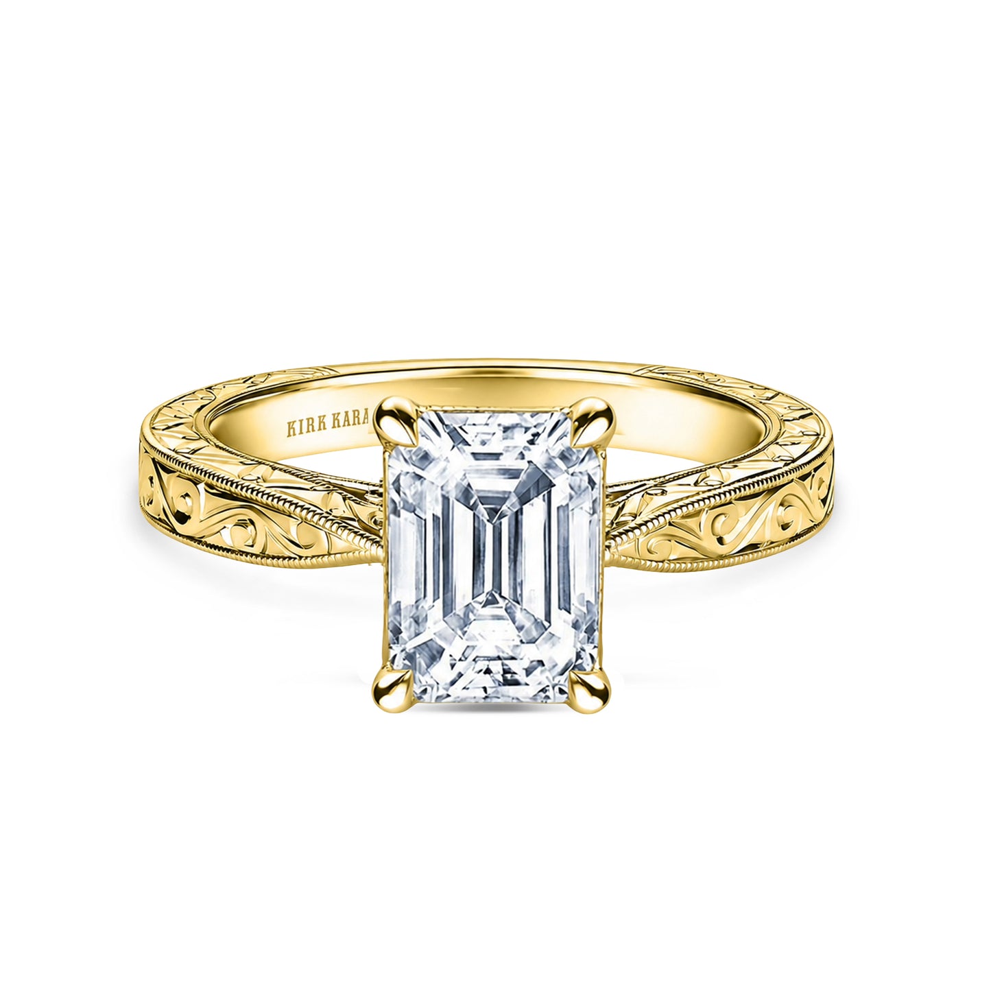 Hand Engraved Vintage Baguette Cathedral Engagement Ring