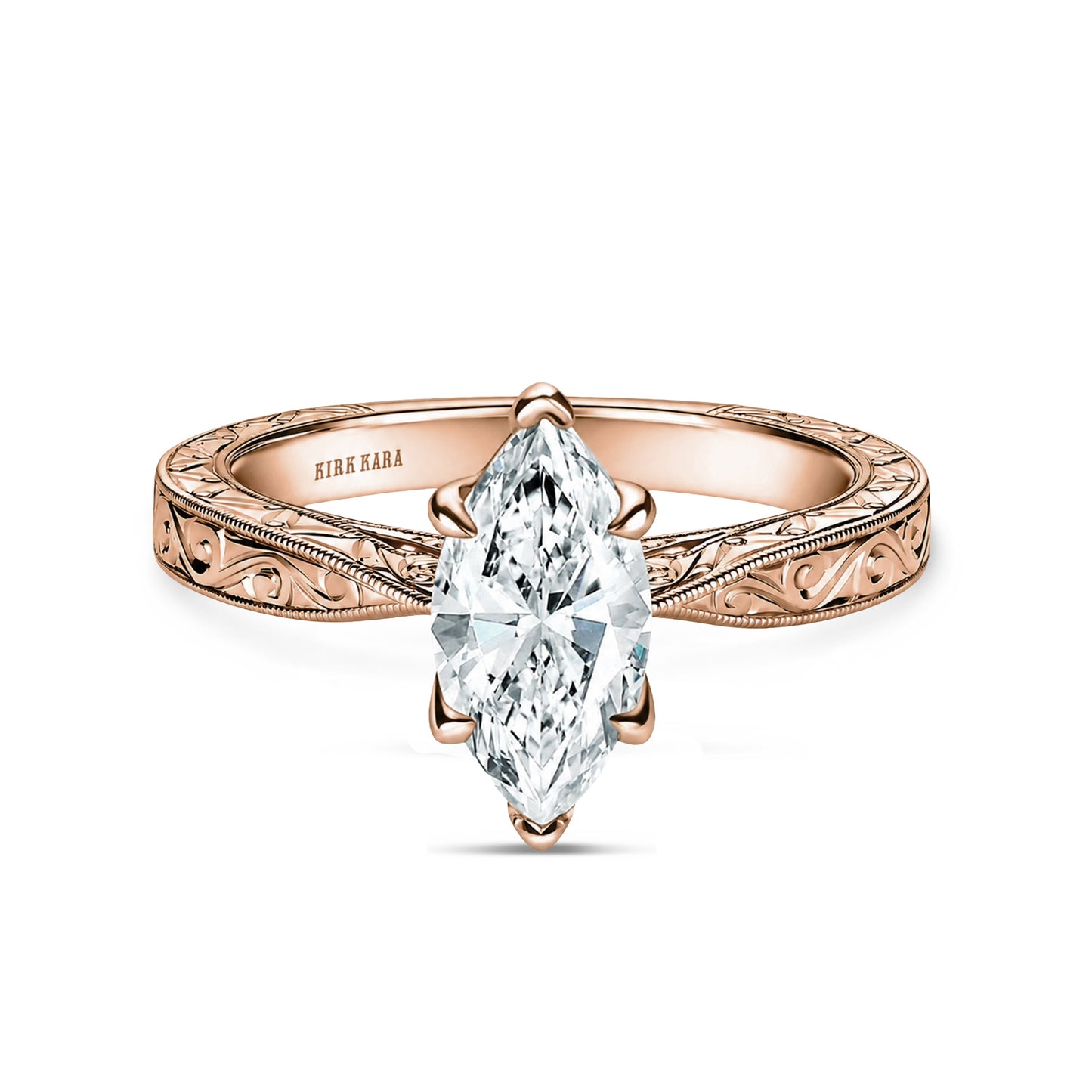 Hand Engraved Vintage Baguette Cathedral Engagement Ring