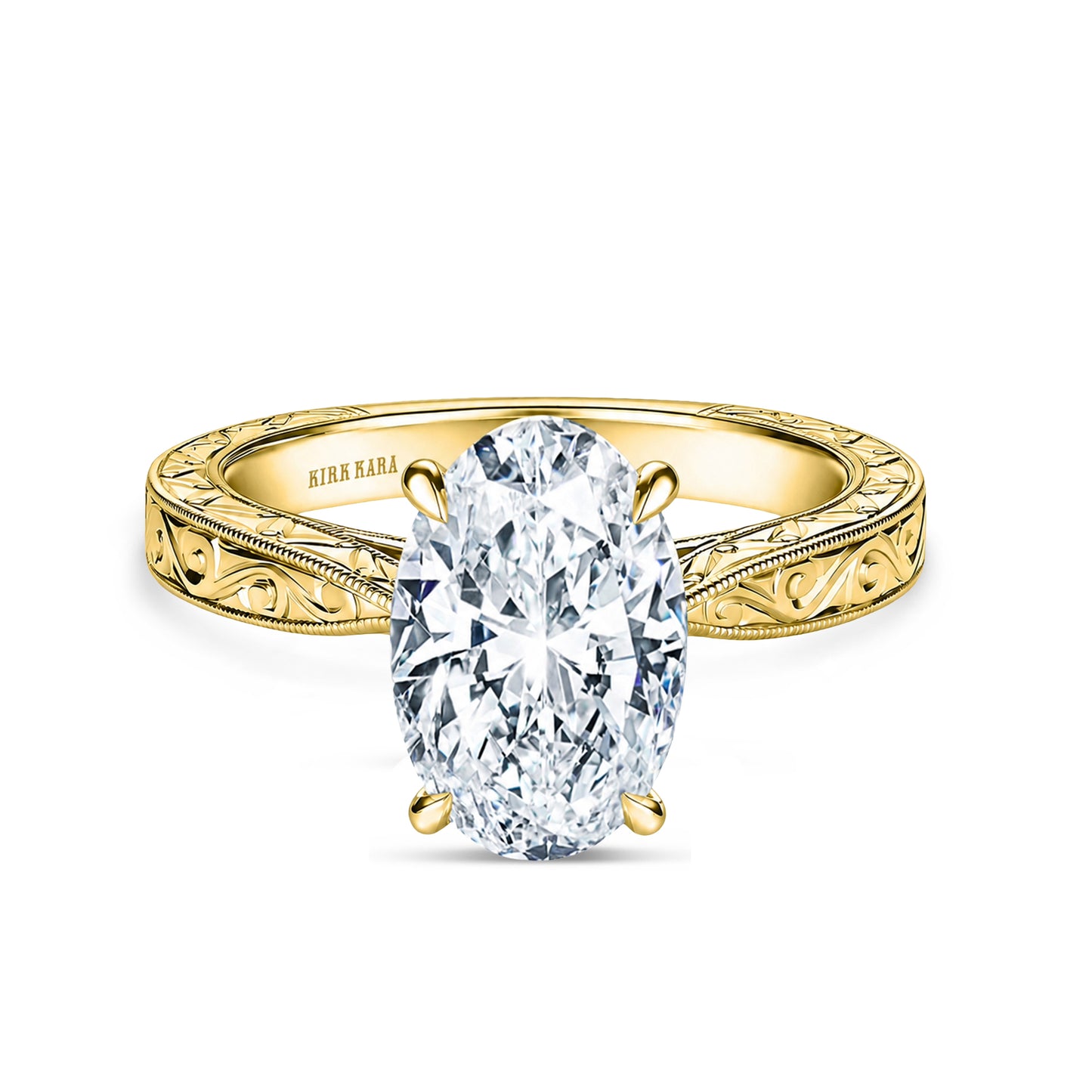 Hand Engraved Vintage Baguette Cathedral Engagement Ring
