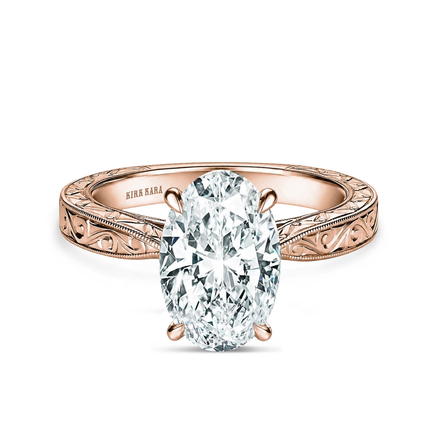 Hand Engraved Vintage Baguette Cathedral Engagement Ring