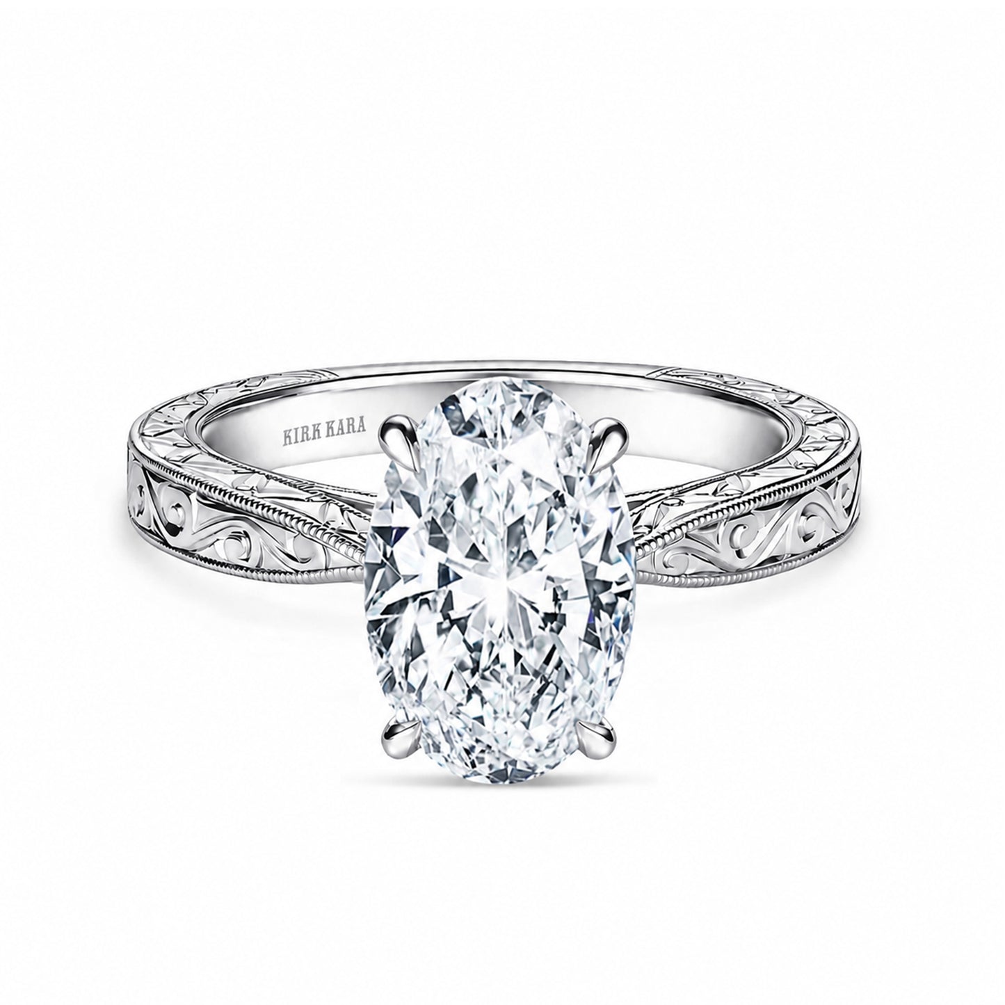 Hand Engraved Vintage Baguette Cathedral Engagement Ring