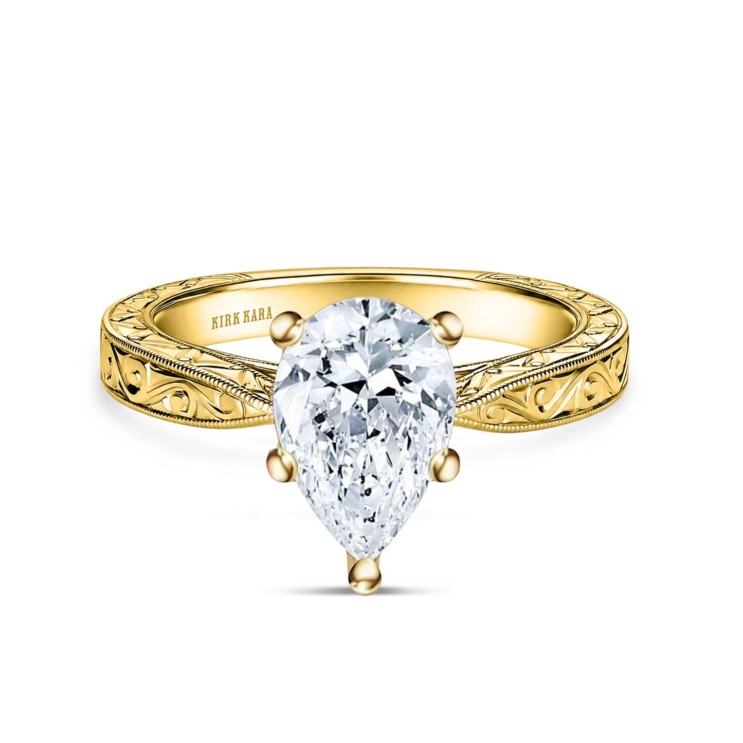 Hand Engraved Vintage Baguette Cathedral Engagement Ring