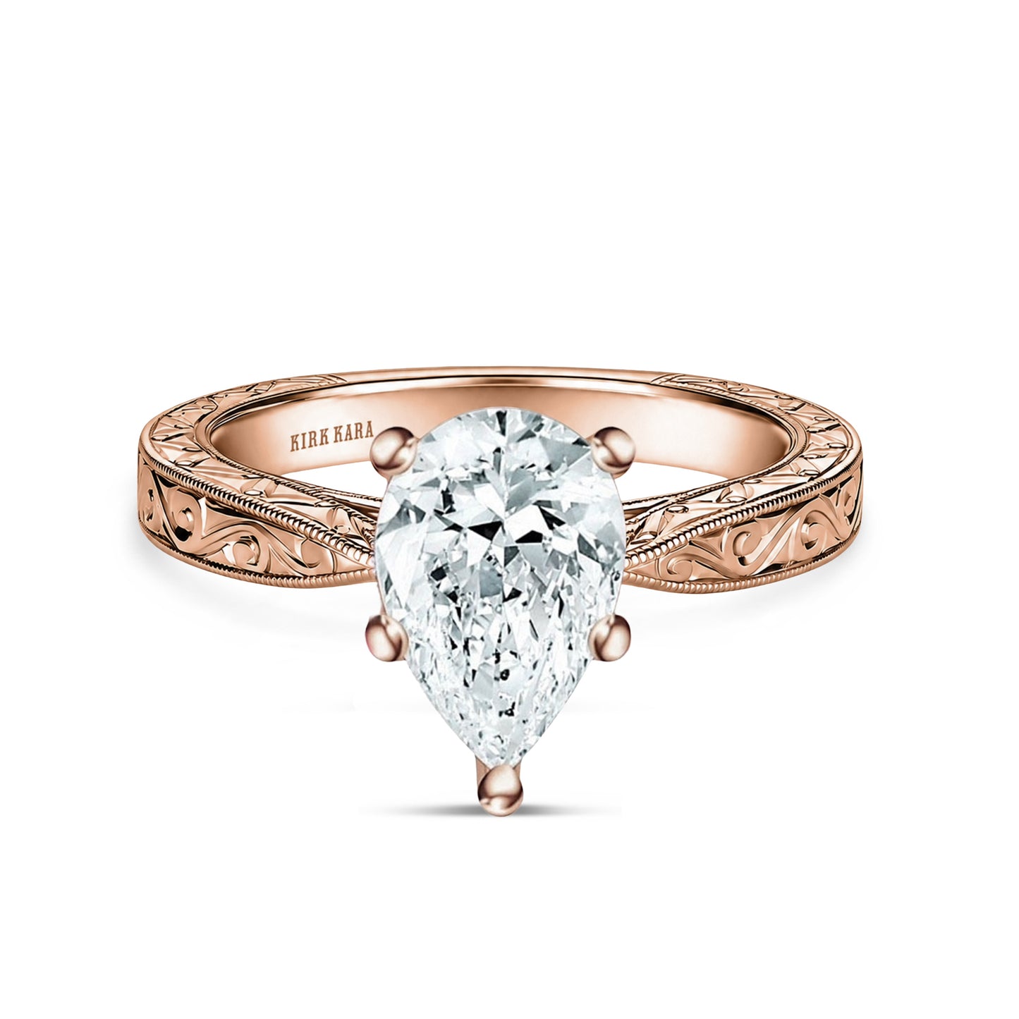 Hand Engraved Vintage Baguette Cathedral Engagement Ring